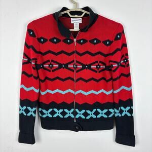 Pendleton Vintage Sweater Jacket Full Zip Small 100% Cotton Southwest turquoise